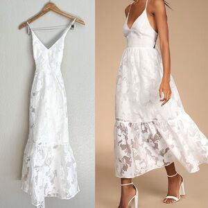 Feeling Like Forever White Jacquard Organza Lace-Up Midi Dress